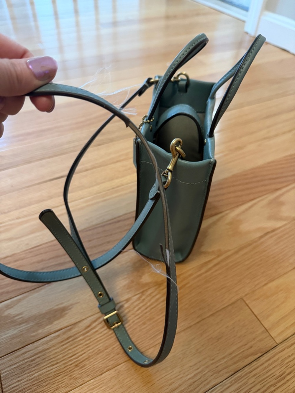 Coach Olive Leather Mini Crossbody Tote in Sage Green - Picture 4 of 8